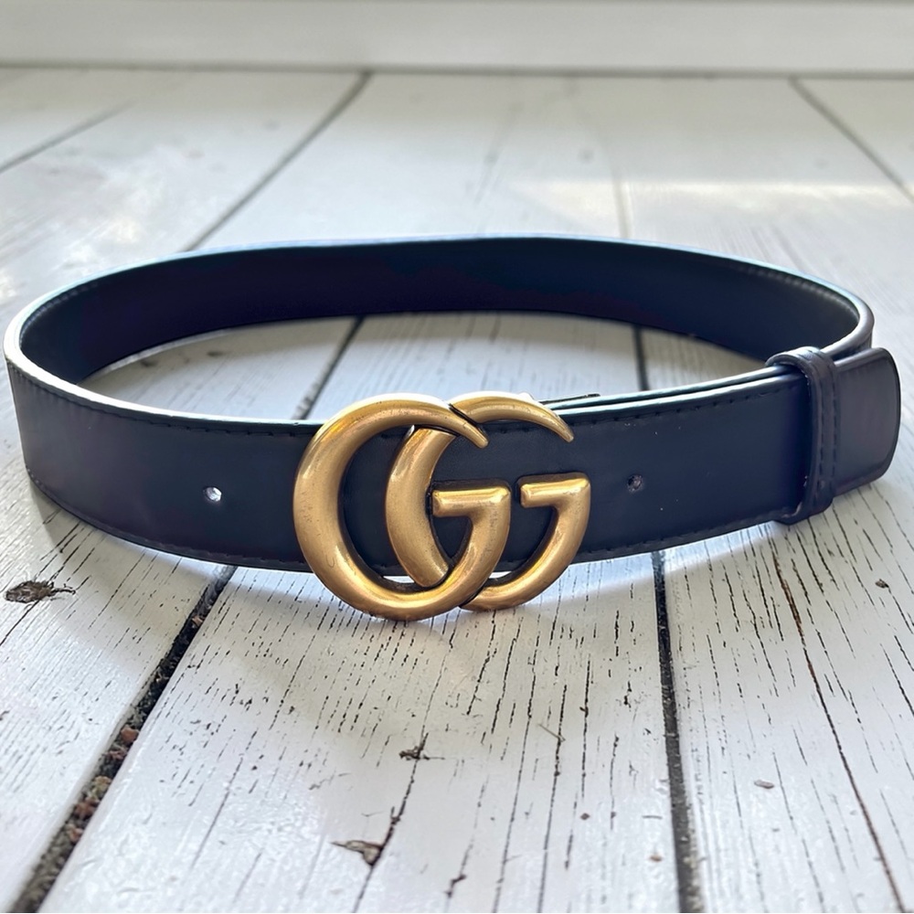 Vintage Gucci GG Logo Belt Black Leather Gold Buckle Size 95/38 Italy - Picture 2 of 15
